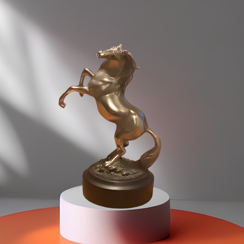Western Black Beauty Prancing Horse Stallion Silver Resin Figurine With Base
